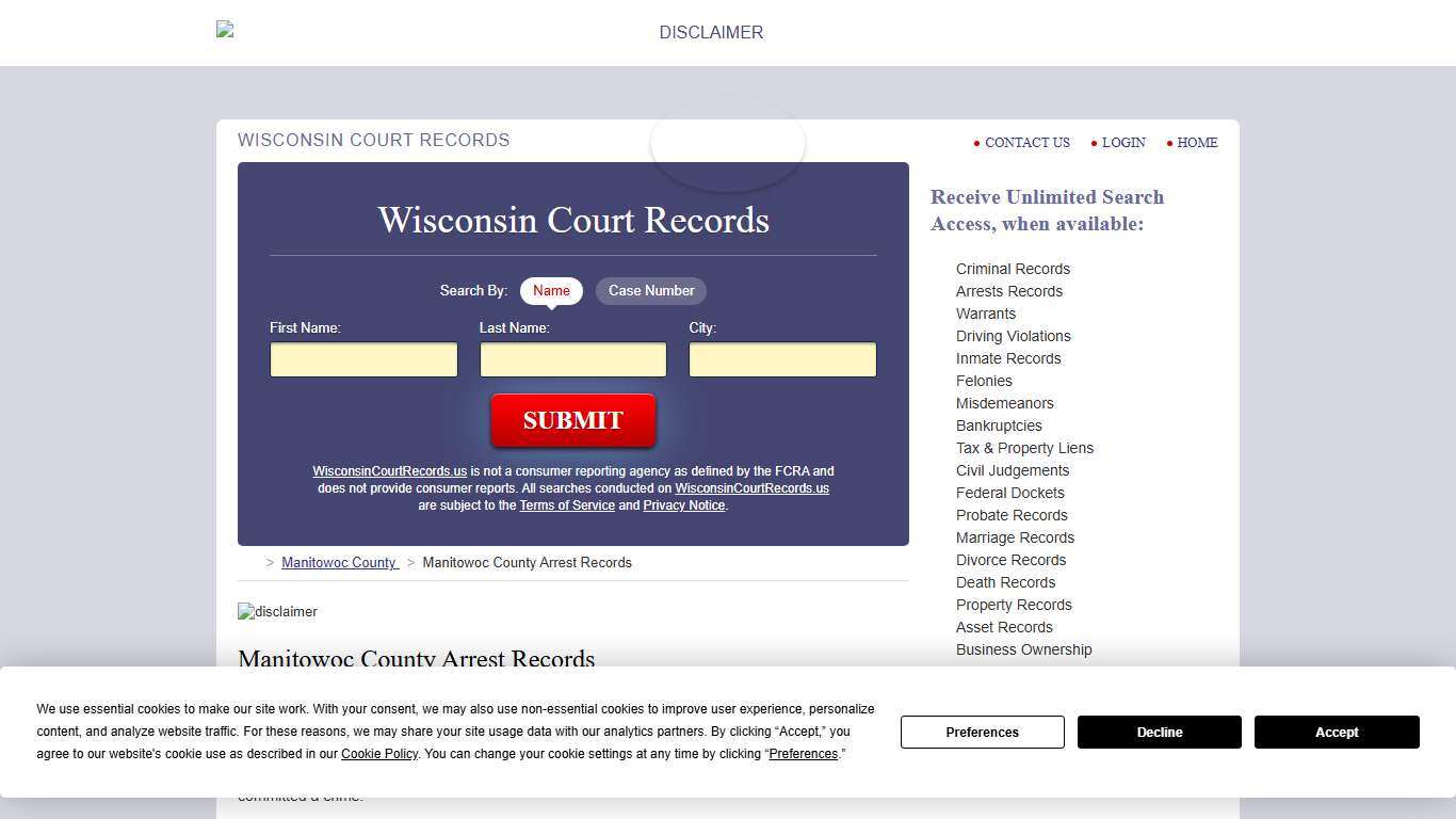 Manitowoc County Arrest Records | WisconsinCourtRecords.us