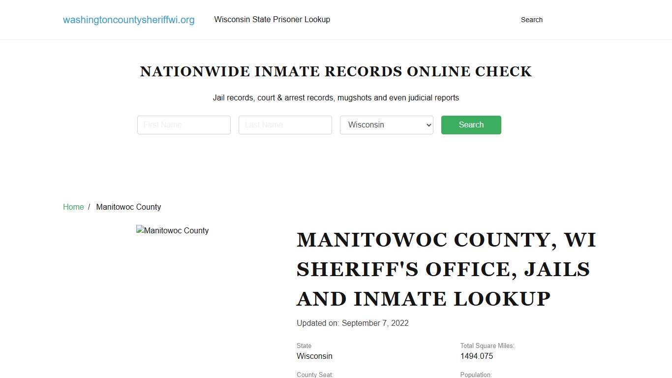 Manitowoc County WI Sheriff's Office, Jails and Inmate Lookup