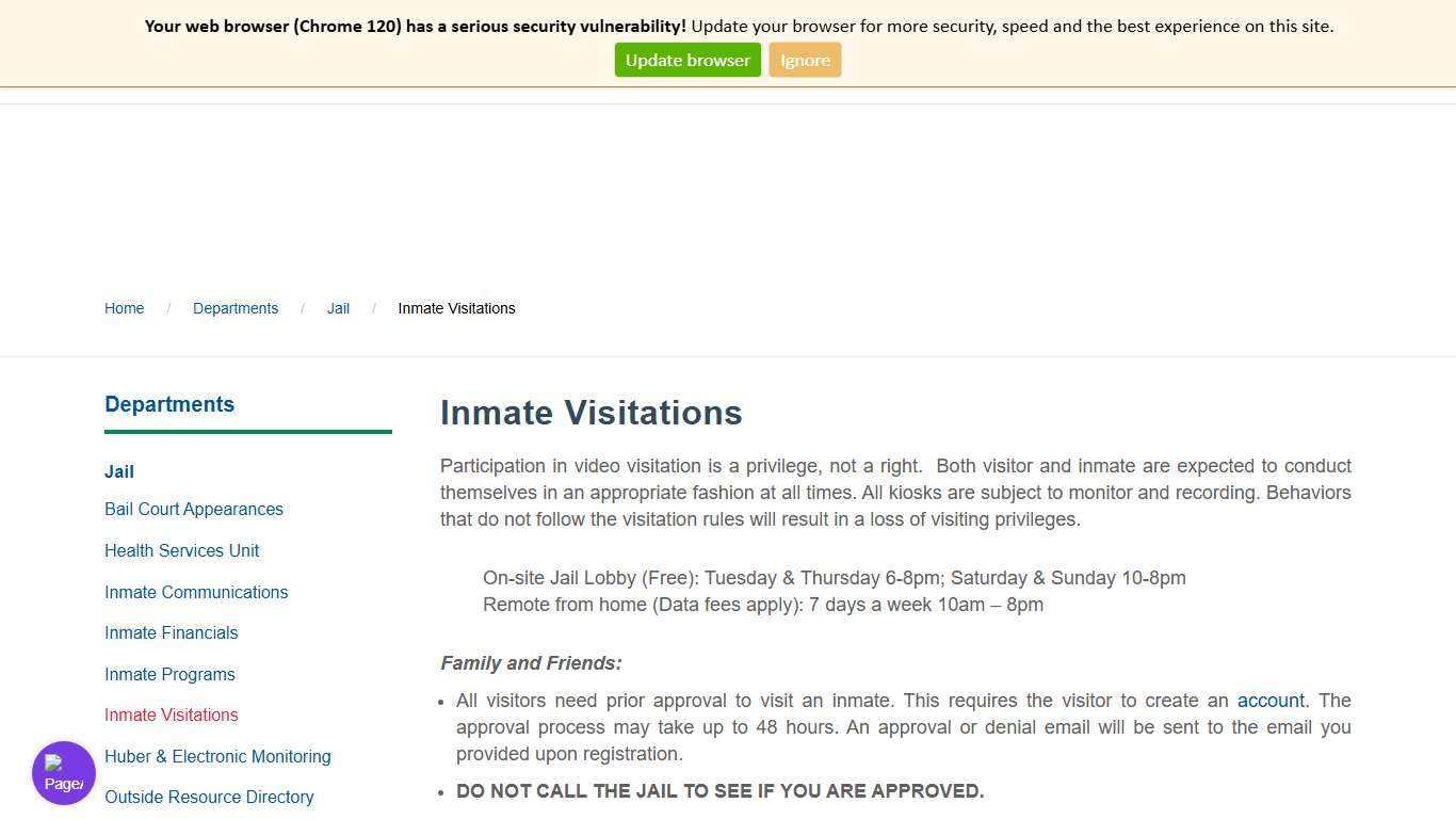 Manitowoc County - Inmate Visitations - Manitowoc County